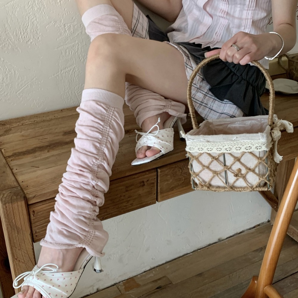 Boot Sock Slouchy - ピンクのフリル付きバブルスラウチーレッグウォーマー、夏のバレエコア風ミュウスタイル、オーバーニーソックス、太もも丈の重ね履きブーツカバー（女性用）