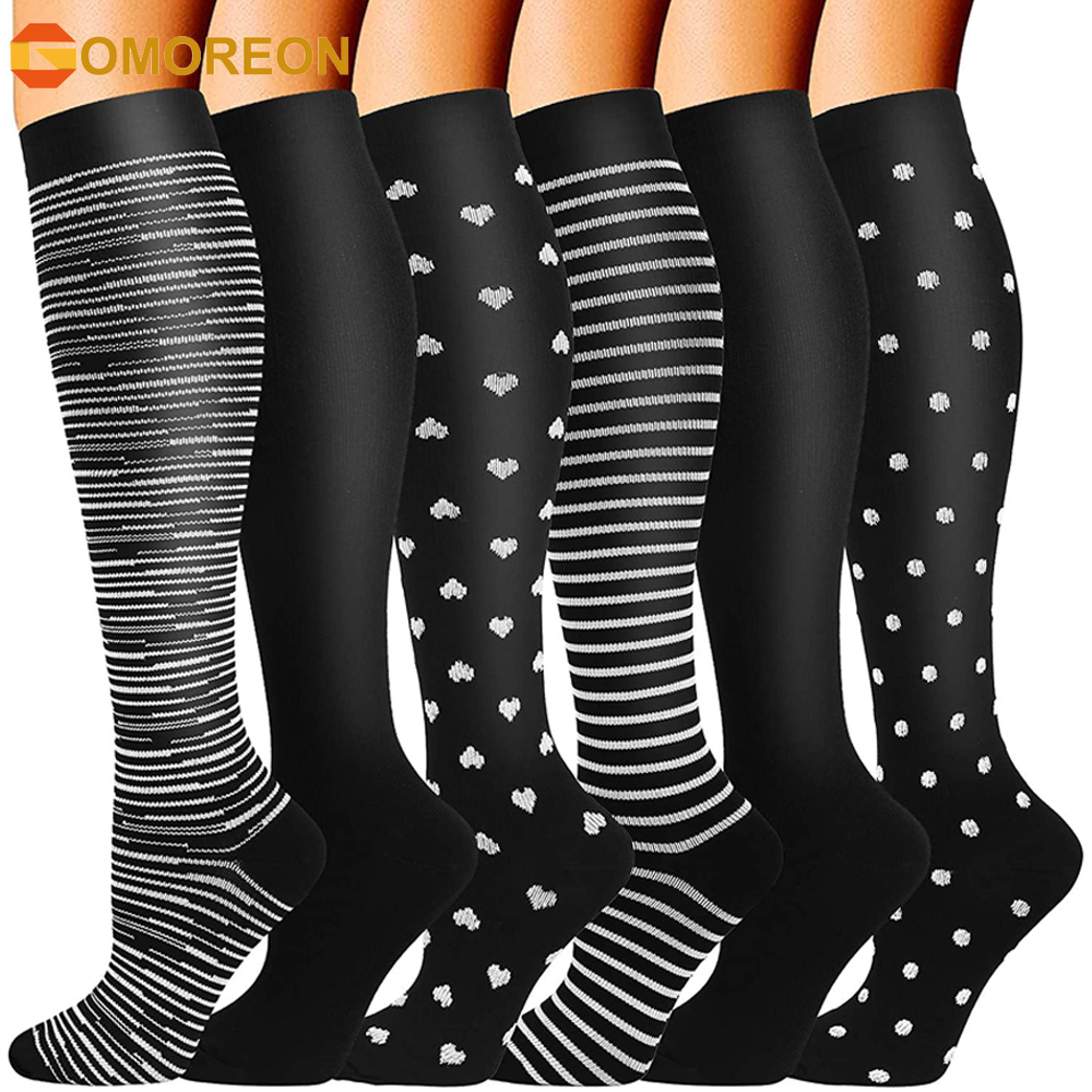 Compression Sock Medical - GOMOREON 6 ペアの男性用および女性用着圧ソックス、15-20mmHg はランニング、アスレチック、医療、妊娠、旅行に最適です。