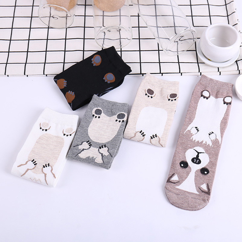 5 ペア/パック面白い漫画犬ノベルティ子犬クルーアートハッピ - Cotton Crew Sock Pack のレビューと価格