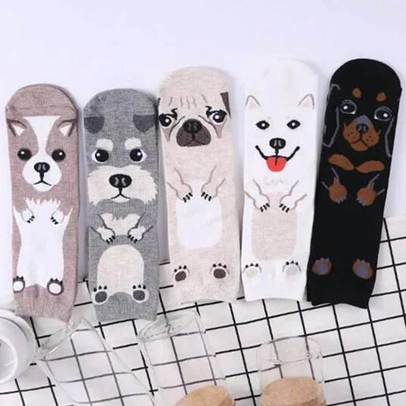 5 ペア/パック面白い漫画犬ノベルティ子犬クルーアートハッピ - Cotton Crew Sock Pack のレビューと価格