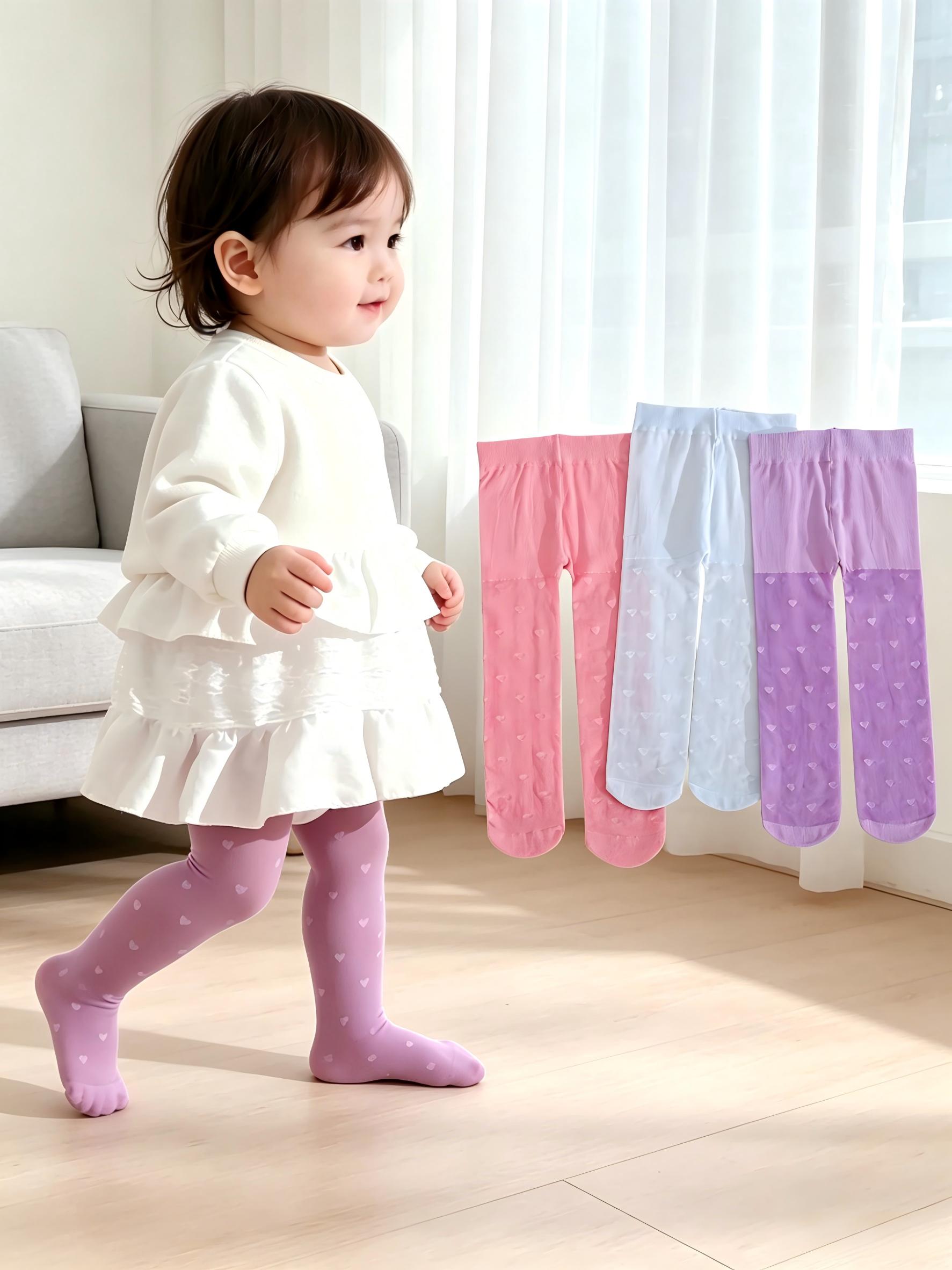 3 ペア幼児女の子用薄い薄手のハートプリントタイツ弾性ナイロ - Tights Pantyhose Sheer のレビューと価格