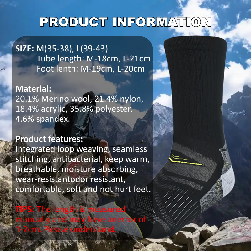 アウトドアハイキングメリノウールソックス男性女性用厚いテリー - Wool Hiking Sock のレビューと価格