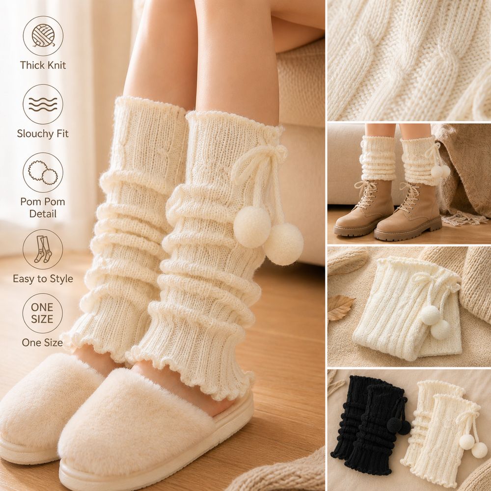 ニットレッグウォーマー フリルエッジ ケーブルニット柄 ゆっ - Boot Sock Slouchy のレビューと価格